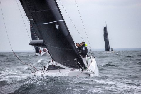 flying racing yachts at sea