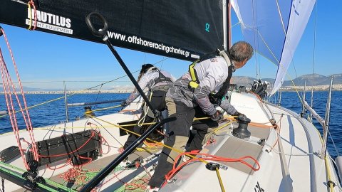 Team Aether GRE 016 offshore sailing team trimming sails